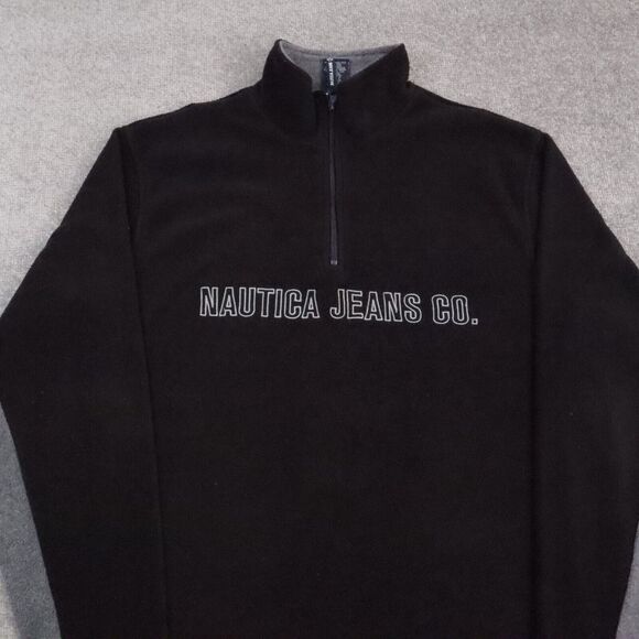 Y2K Nautica XL Black & Gray Long Sleeve 1/4 Zip Fleece Pullover Sweatshirt - Picture 5 of 9